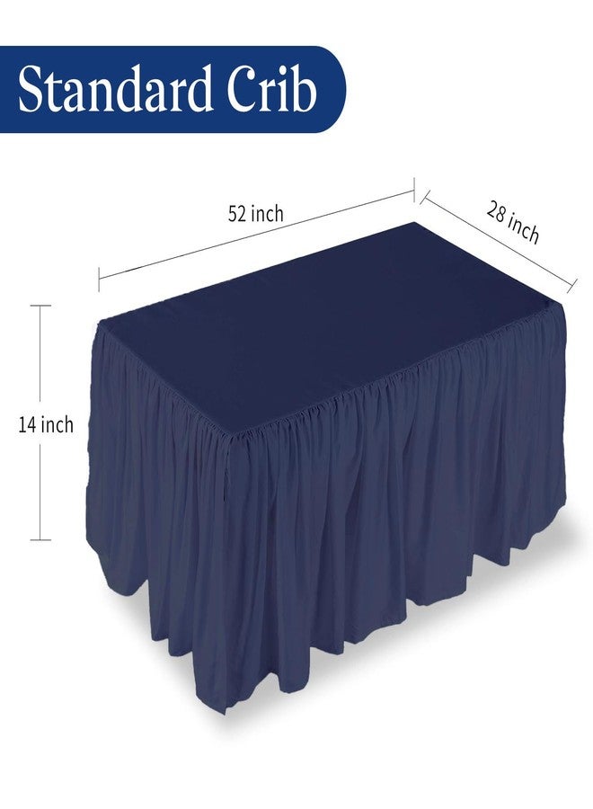 SKY BEDDINGS تنورة سرير أطفال باللون الأزرق الداكن، مقاس 28 بوصة × 52 بوصة مع طول 14 بوصة - تنورة سرير أطفال مكشكشة بزوايا مشقوقة - تنورة سرير أطفال ناعمة قياسية للأطفال الرضع من الجنسين - Image 2